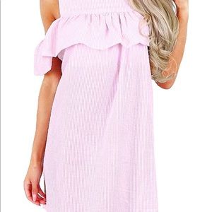 Cold Shoulder Pink & White Dress